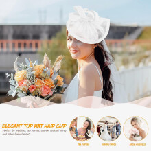 Fermaglio per capelli stile retrò a forma di cilindro con posizione regolabile, ideale per tea party e occasioni formali, colore bianco, per donna.