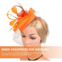 Haarspeld met veren en bloemen, mesh fascinator hoofdband voor dames, theekransje, bruiloft decoratie, bruidshoofdtooi, oranje