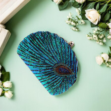 Paillettenbesetzte Abendclutch in Pfauengrün, Damen-Party- und Hochzeitstasche, handgefertigte Perlenclutch für formelle Anlässe