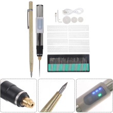 Penna abrasiva elettrica portatile da 25 W con motore ricaricabile USB a 3 velocità, kit per incisione su vetro e legno da 49 pezzi