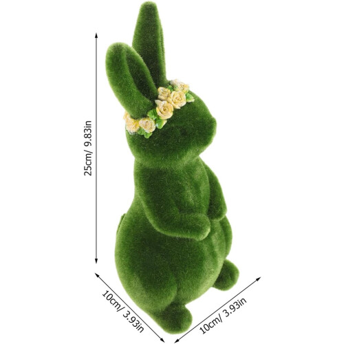 Osterdekoration mit beflocktem Hasen, stehende Hasenfigur mit Blumenkranz, Tisch-Gartenfigur 1