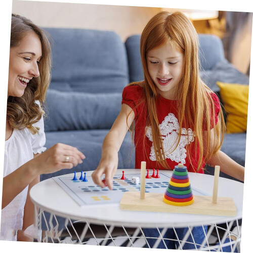 Wooden Tower Puzzle Stacking of Hanoi Game for Adults Problem Solving and Relaxation Activity