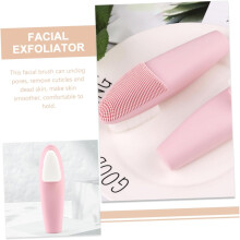 Cepillo limpiador facial rosa con cerdas largas y suaves, exfoliante facial de silicona de doble cara para uso doméstico.