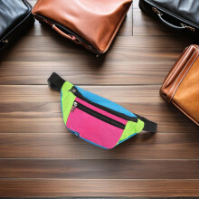 Leichte Bauchtasche im Retro-Stil der 80er Jahre mit mehreren geräumigen Reißverschlussfächern und verstellbarem Durchmesser