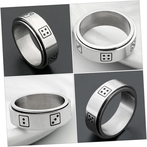 1pc Creative Man Ring Elegant Titanium Steel Finger Accessory with Rotating Dice 2