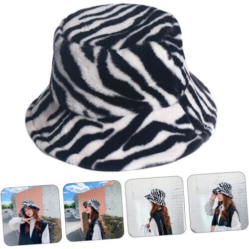 Plüsch-Bucket-Hat mit Zebramuster, warmer, winddichter Fischerhut 1