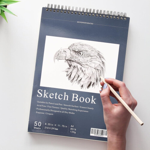 A4-studenten schetsboek met spiraalbinding, blanco pagina's, harde kaft, stiftpapier, schetsblok 1