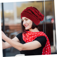 Elegante gorro de invierno para mujer, boina de punto a la moda para damas y niñas, protección contra el frío, cálido, forrado, lana merino roja.