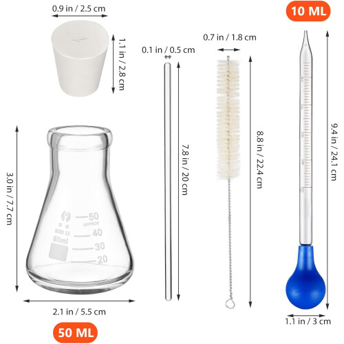 Σετ μπουκαλιών Erlenmeyer Flask 50ml Γυάλινη κωνική φιάλη με ελαστικό πώμα, 4 τεμάχια 10ml 1