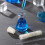 Erlenmeyer-pullosetti, 50 ml:n lasinen kartiomainen pullo kumitulpalla, 4 kpl 10 ml 4