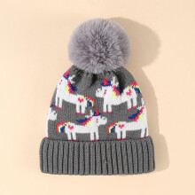 Strickmütze mit Einhorn-Motiv und Ohrenschutz, warme Wintermütze für Jungen