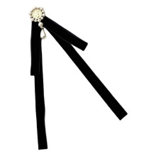 Lint strikje broche Stijlvolle fluwelen parels Corsage pin-Zwart