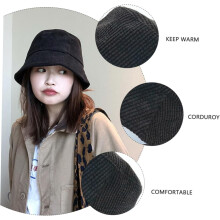 Cord-Bucket-Hat für Damen und Herren, Sonnenschutz, breite Krempe, lässig, Outdoor, Schwarz