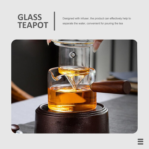 Tetera de cristal de 550 ml con mango de madera e infusor, tetera de excelente acabado. 2