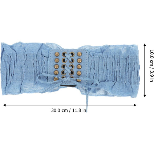 Elastischer Jeans-Taillengürtel mit Makramee-Bund und Spitzenbesatz, hellblauer Stretchgürtel 1