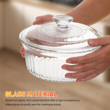Caserolă rotundă din sticlă de 6 l, cu capac, potrivită pentru cuptor, pentru aragaz, pentru gătit și copt terci