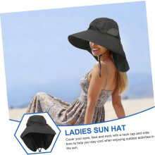 Schwarzer Damen-Sonnenhut mit breiter Krempe und Nackenschutz, faltbare Outdoor-Angelkappe