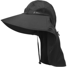 Dames zwarte zonnehoed met brede rand en nekbescherming, opvouwbare outdoor vispet