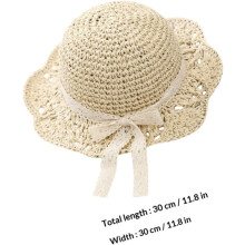 Ademende zomerhoed van stro met strik voor kinderen van 2-5 jaar, handgemaakte beige prinsessenstrandhoed.
