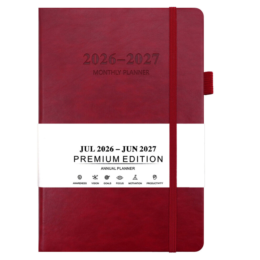 Red 2026-2027 Daily Planner Notebook Pu Leather Academic