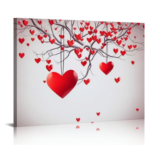 Valentinstag-Leinwandbild mit Rahmen – Liebesbaum, Rosa Rot