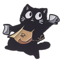 Playful Cartoon Puss And Coffee Mug Brooch Fashion Jewelry Gift