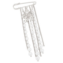 Beautiful Pearls Floral Fringe Brooch Corsage Pin For-Silver