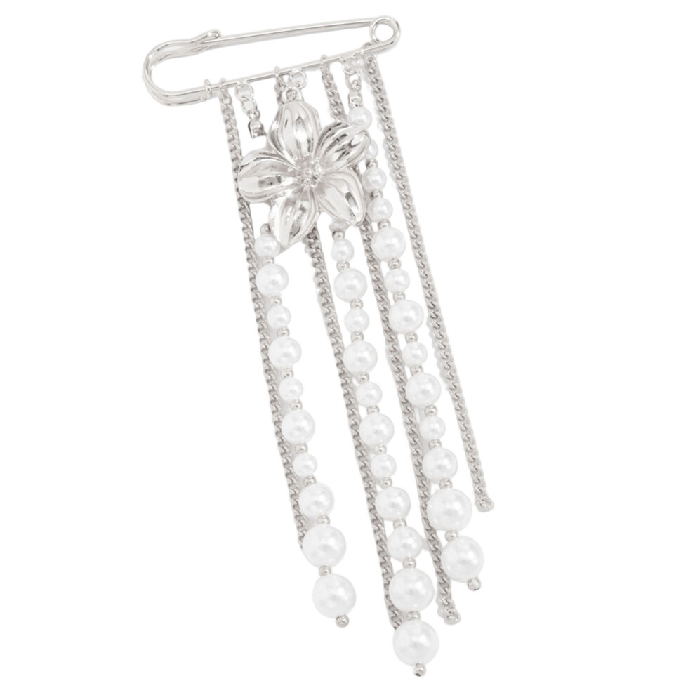 Silver Beautiful Pearls Floral Fringe Brooch Corsage Pin For
