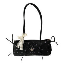 Shoulder Bag for Womens Underarm Bag Trendy Faux Leather-Black