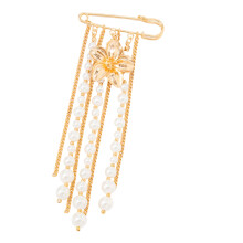 Beautiful Pearls Floral Fringe Brooch Corsage Pin For-Gold