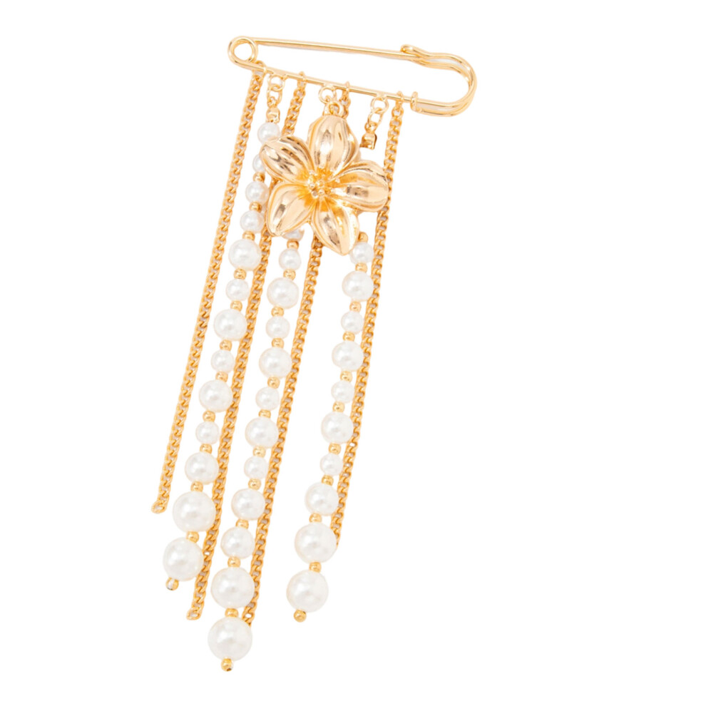Gold Fashionable Pearls Flower Fringe Brooch Safety Pin For