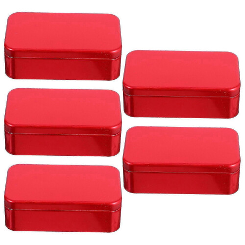 Decorative Tins Small Metal Container Red Rectangular Portable 5Set 1