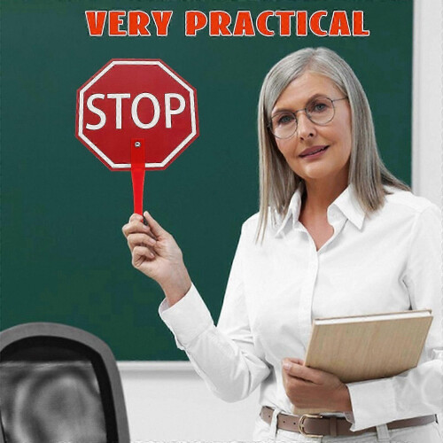 Red Handheld Stop Sign Paddle compatible with Classroom Use by Teachers 2