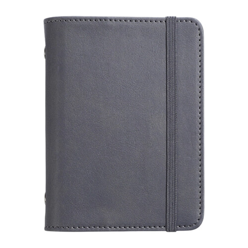 Pocket Leather Binder Notebook With Elastic Strap 5-Rings-grey