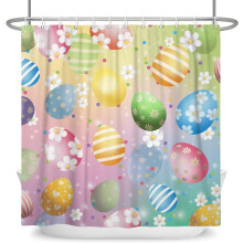 Ostereier-Duschvorhang mit Frühlingsblumenmuster, wasserdicht, 84 x 72 Zoll