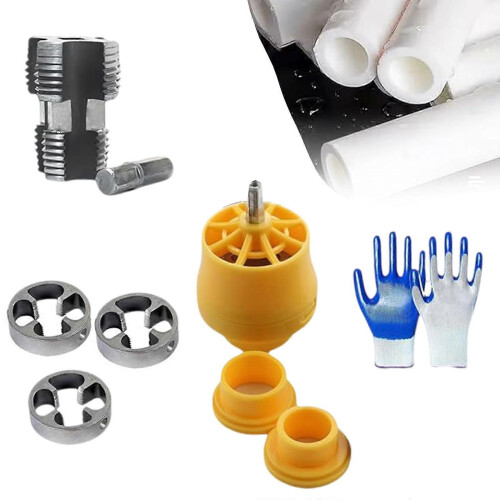 Reliable PVC Pipe Threading Tool Set provide Accurate Threads with Three Die Sizes Engineered compatible with Electric Drills Multicolor 1