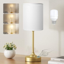 Lampe de chevet dorée à 3 niveaux d'intensité avec abat-jour en lin et
