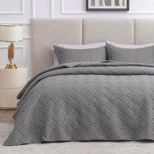 Ensemble de couette 3 pièces gris pour lit king californien, en polyester léger