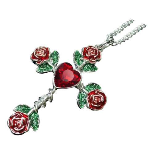 Collier pendentif crucifix gothique en argent antique avec