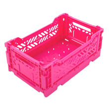 Foldable Desktop Storage Basket Stackable Plastic-pink