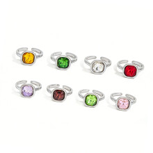 Geometric Square Zircon Stone Stacked Ring Fashion-silver
