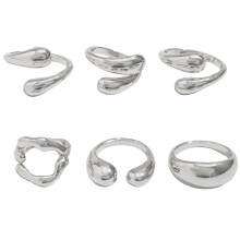 6 Pieces Modern Metallic Lavas Texture Rings Stackable-silver