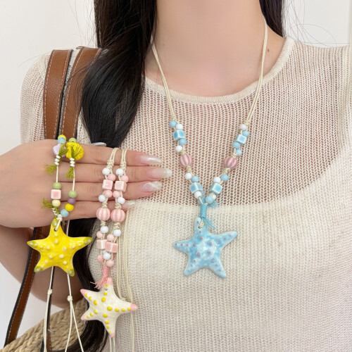Trendy Starfish Necklace With Braided Chain Adjustable-Blue 2