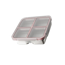 Efficient 4 Section Metal Lunch Box With Secure Locking-Pink