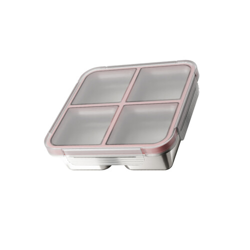 Efficient 4 Section Metal Lunch Box With Secure Locking-Pink