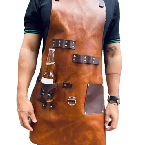Multipurpose PU Leather Cooking Apron Perfect For-Brown