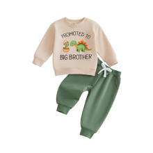 (3-4 Years, Apricot) Toddler Boy Fall Outfits Cartoon Dinosaur Print Crew Neck Long Sleeve Sweatshirts and Elastic Waist Pants for Baby Announcement
