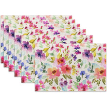 Set de 6 șervețele de masă din in, model floral în acuarelă