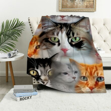 Flanellen plaid met kattenprint, 150 x 200 cm