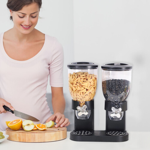 Cereal Dispenser Countertop Airtight Rotating 2-Compartment